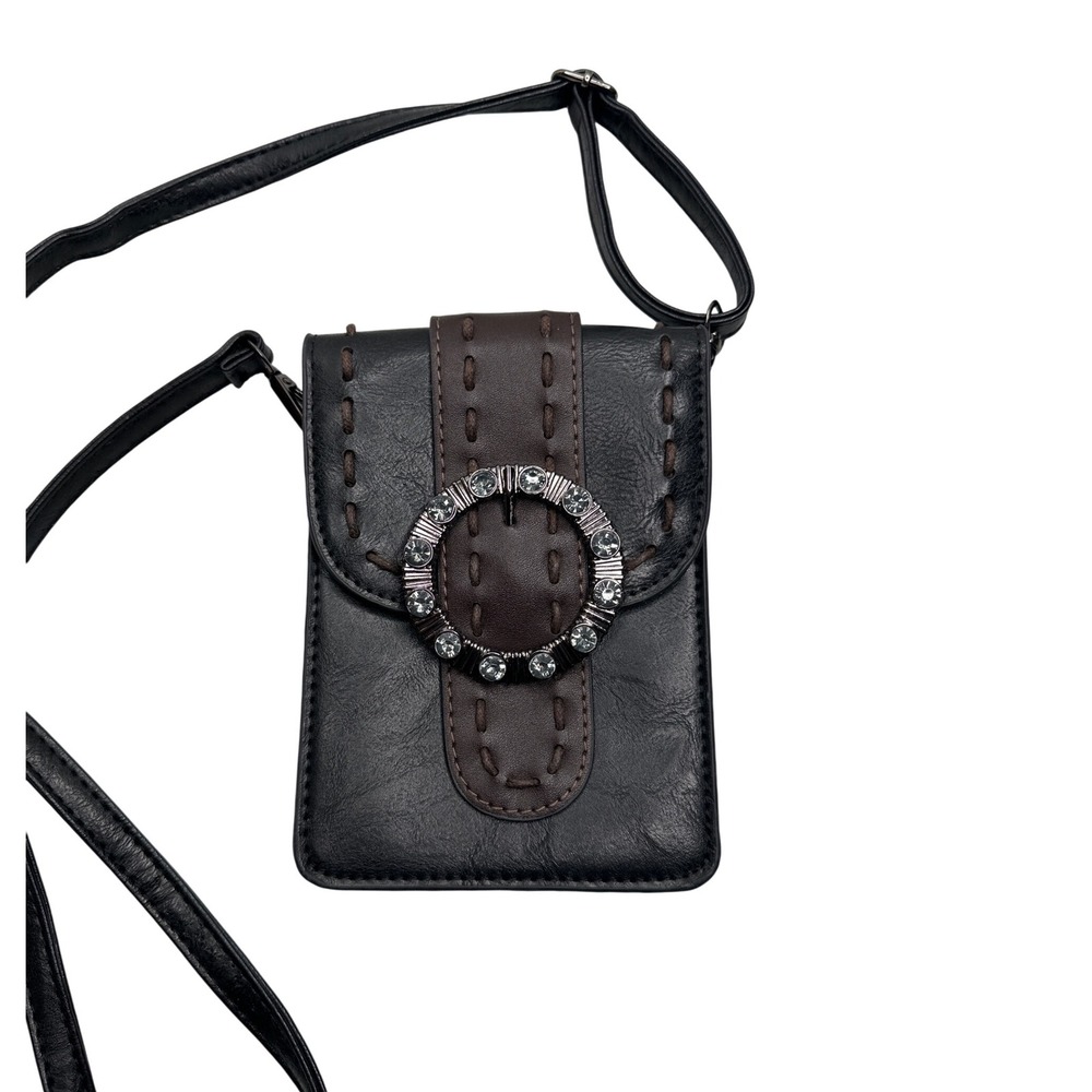 Crossbody Cell Phone Purse Rhinestone‎ Buckle Small Shoulder Bag Black